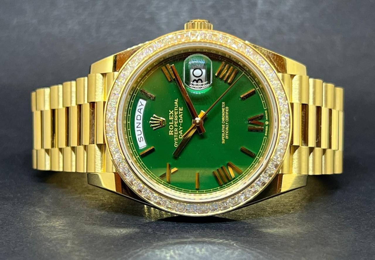 Oyster Perpetual Day-Date Diamond Bezel Yellow Gold Green Dial - 228398TBR