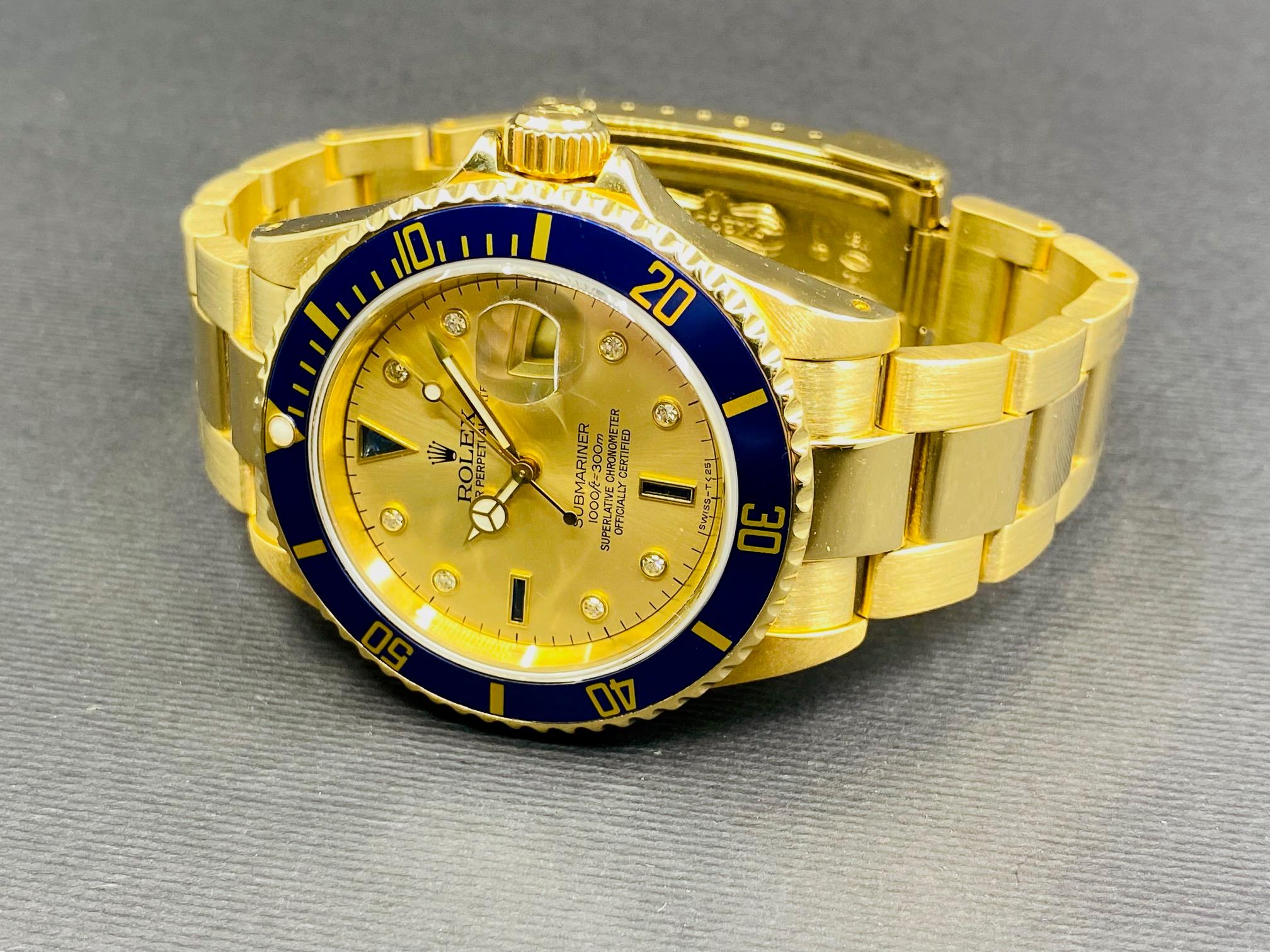 Oyster Perpetual Submariner Date Yellow Gold Sultan Champagne Serti Diamond dial - 16618
