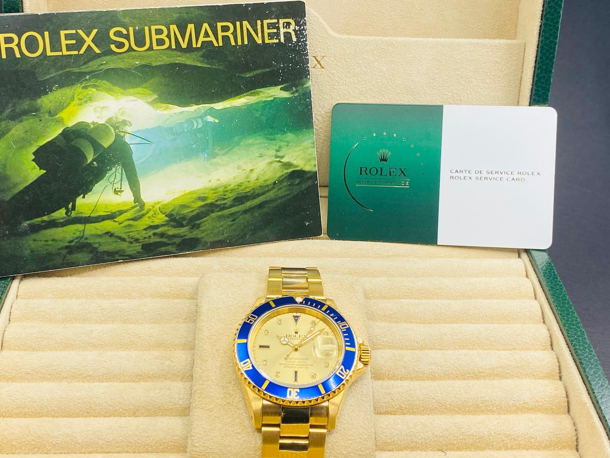 Oyster Perpetual Submariner Date Yellow Gold Sultan Champagne Serti Diamond dial - 16618