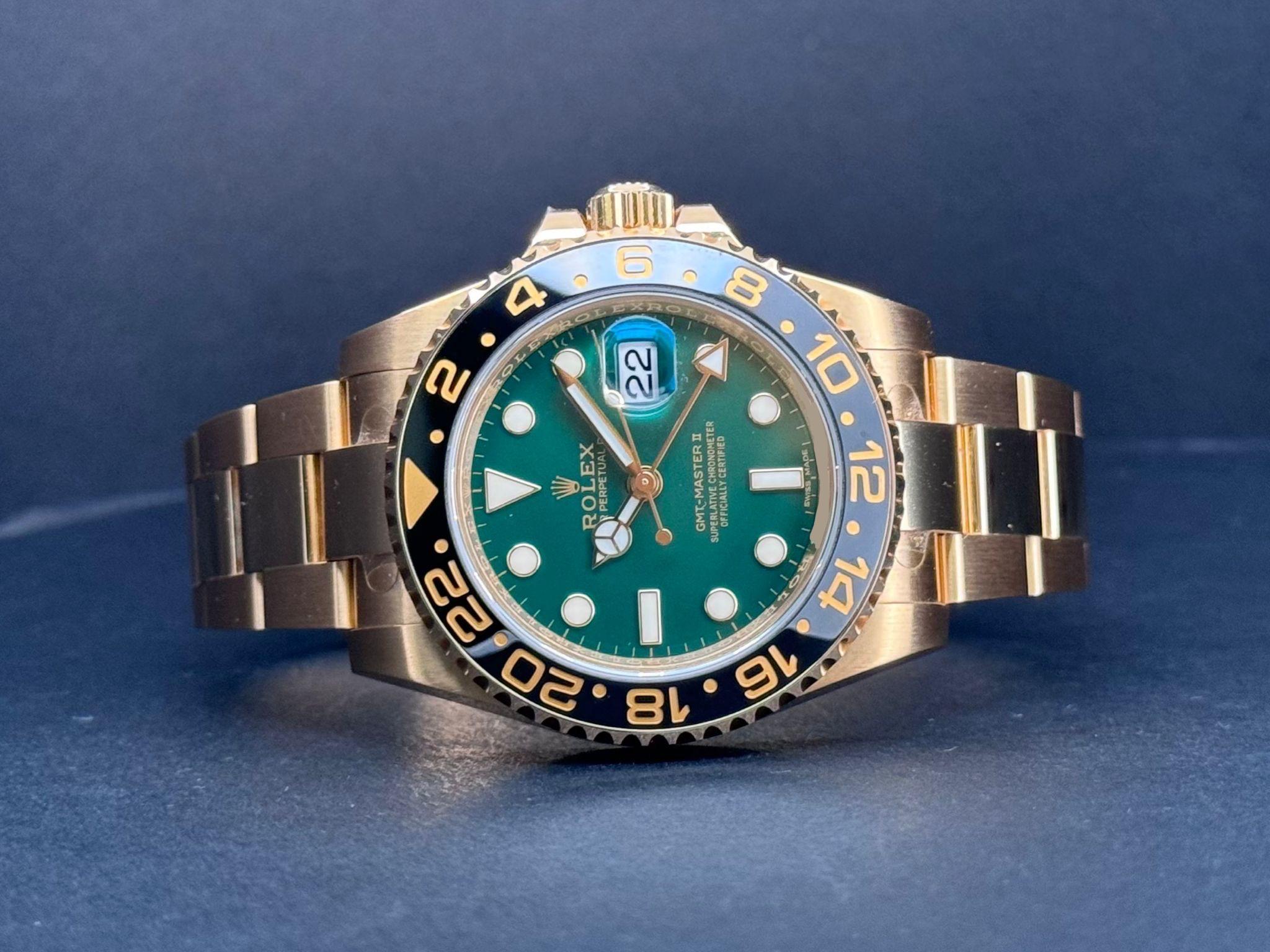 Rolex gmt master 2 gold green dial outlet