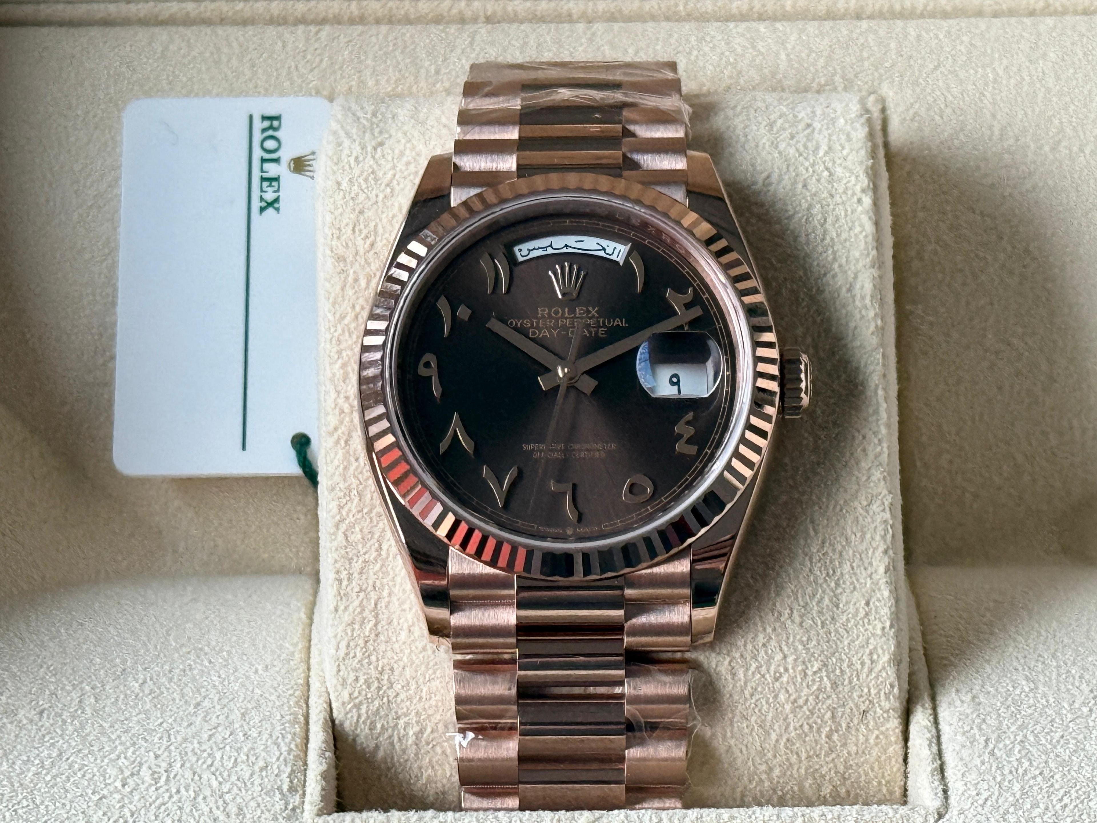 Oyster Perpetual Day-Date Rose Gold Arabic Brown Dial President - 128235