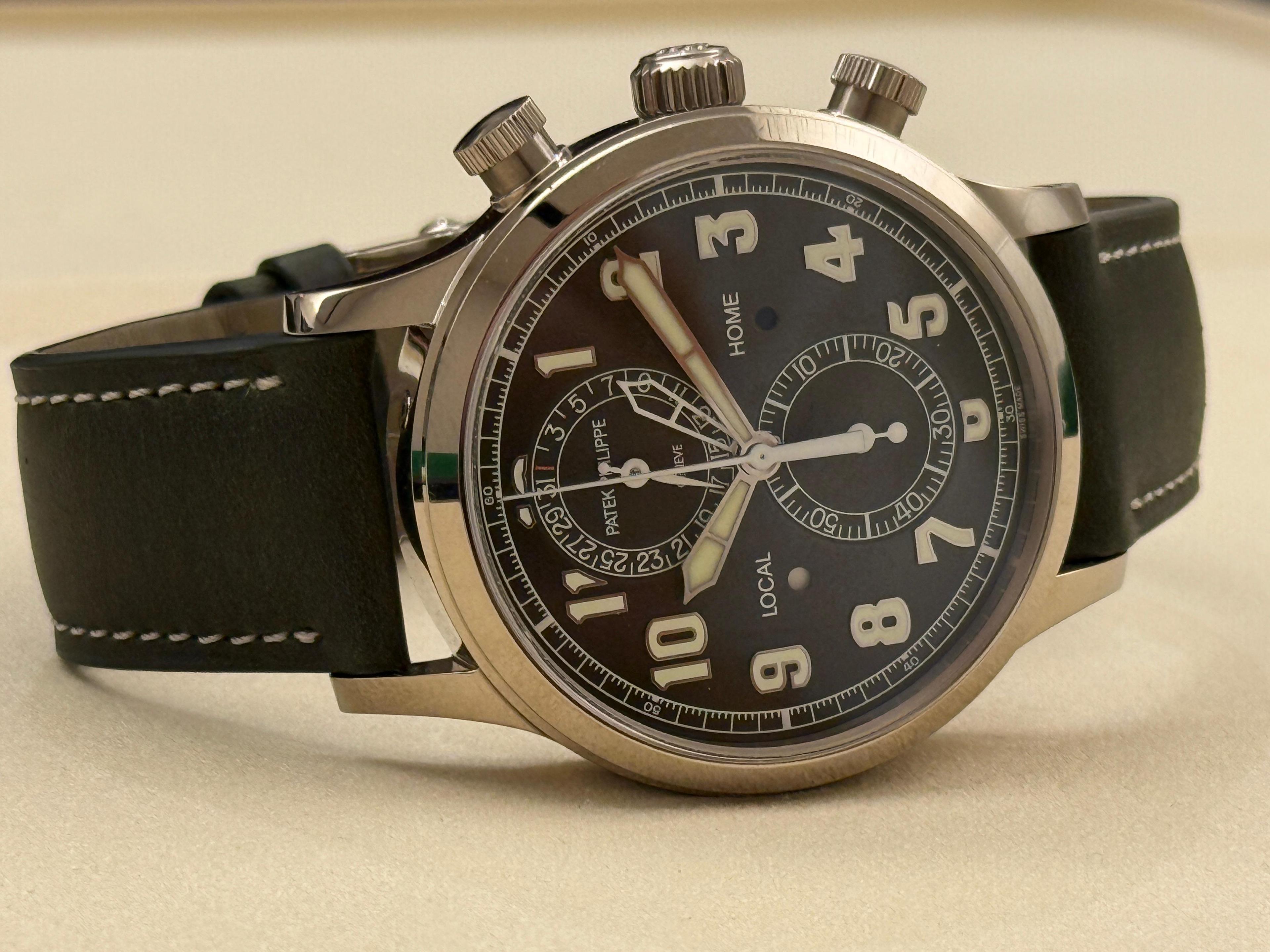 Calatrava Pilot Travel Time Chronograph White Gold Khaki Dial - 5924G-010