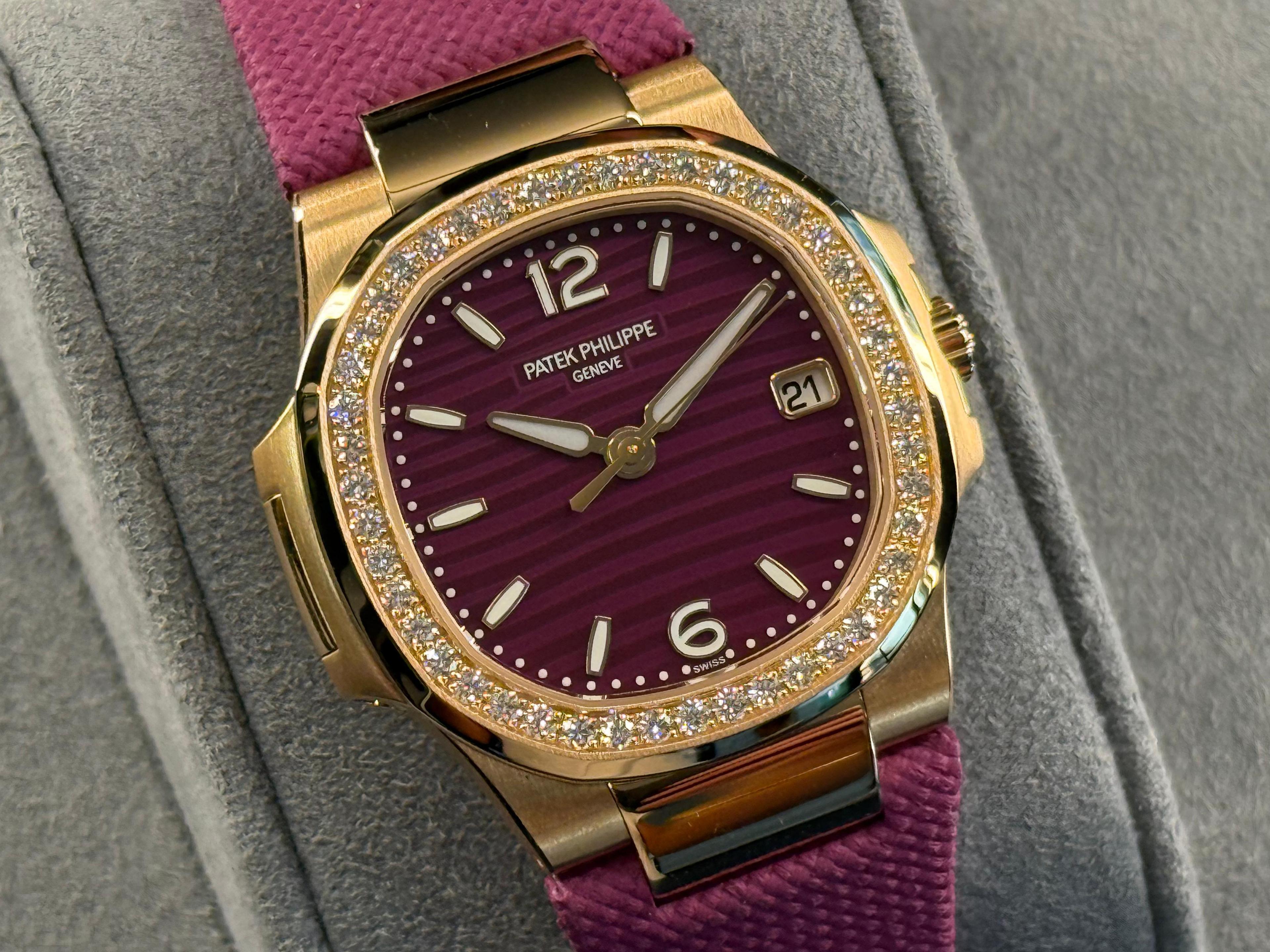 Nautilus Quartz Diamond Rose Gold Lacquered Purple Dial - 7010R-013 