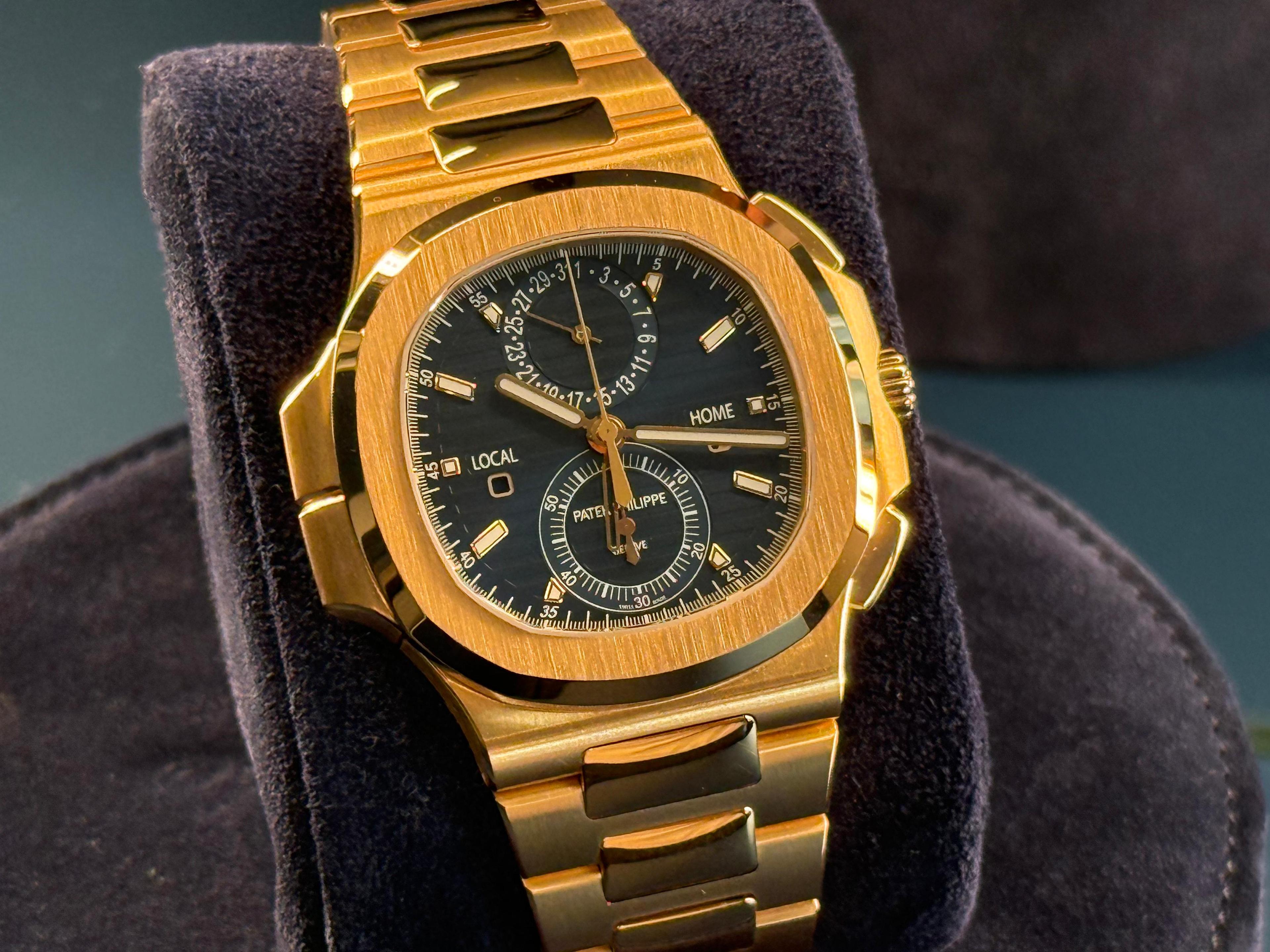 Nautilus Travel Time Chronograph Rose Gold Blue Dial - 5990/1R-001