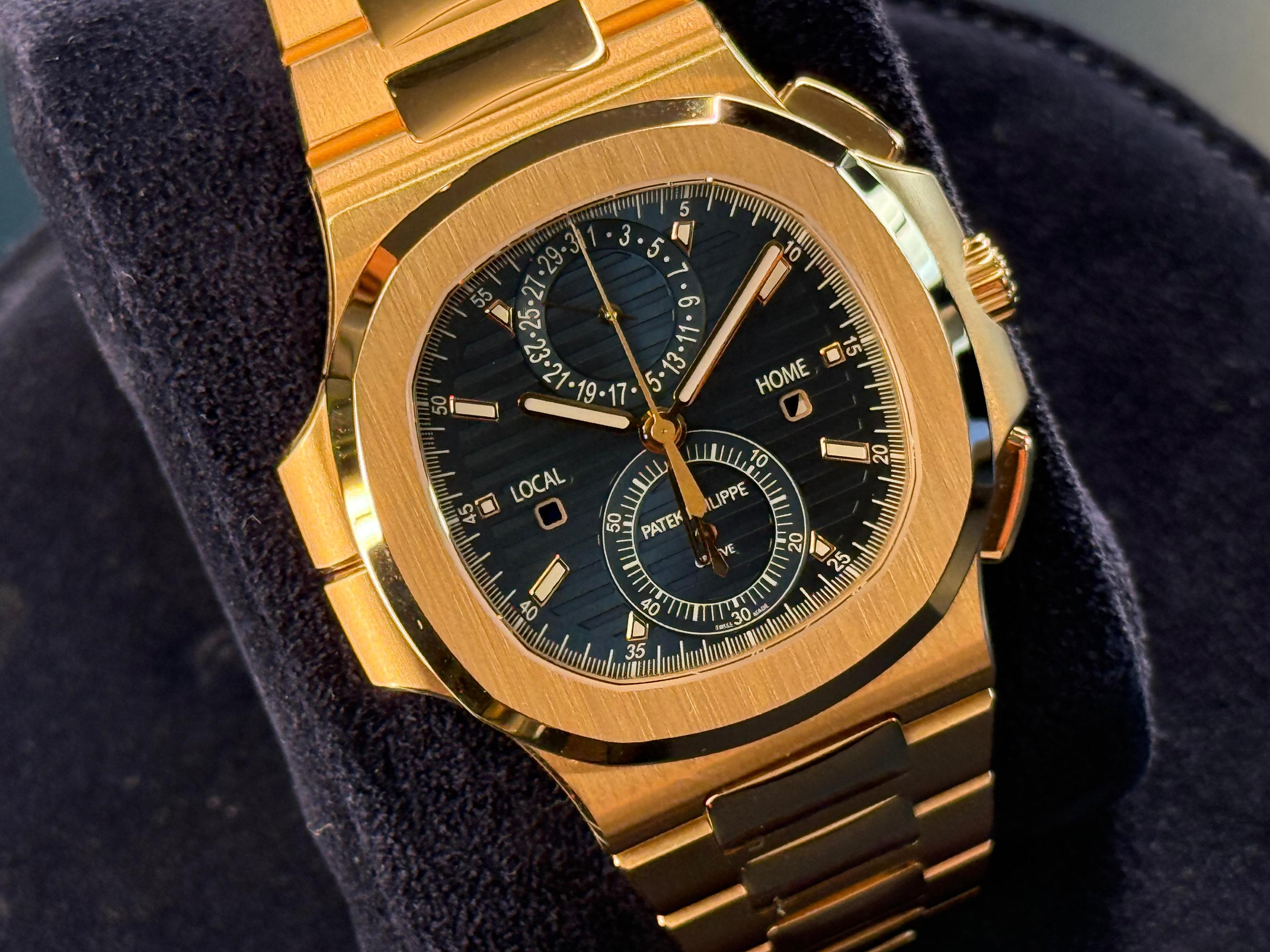 Nautilus Travel Time Chronograph Rose Gold Blue Dial - 5990/1R-001