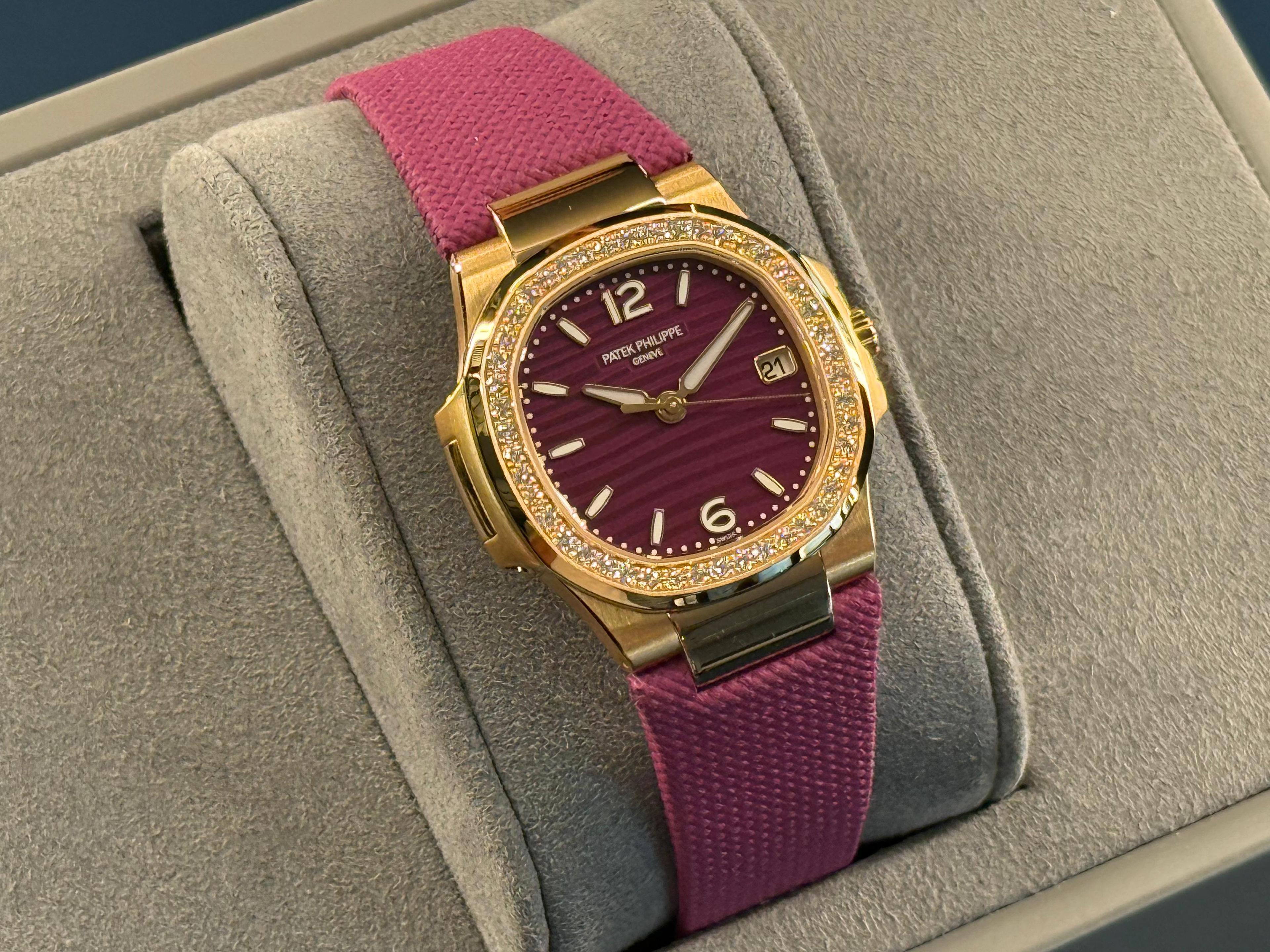 Nautilus Quartz Diamond Rose Gold Lacquered Purple Dial - 7010R-013 
