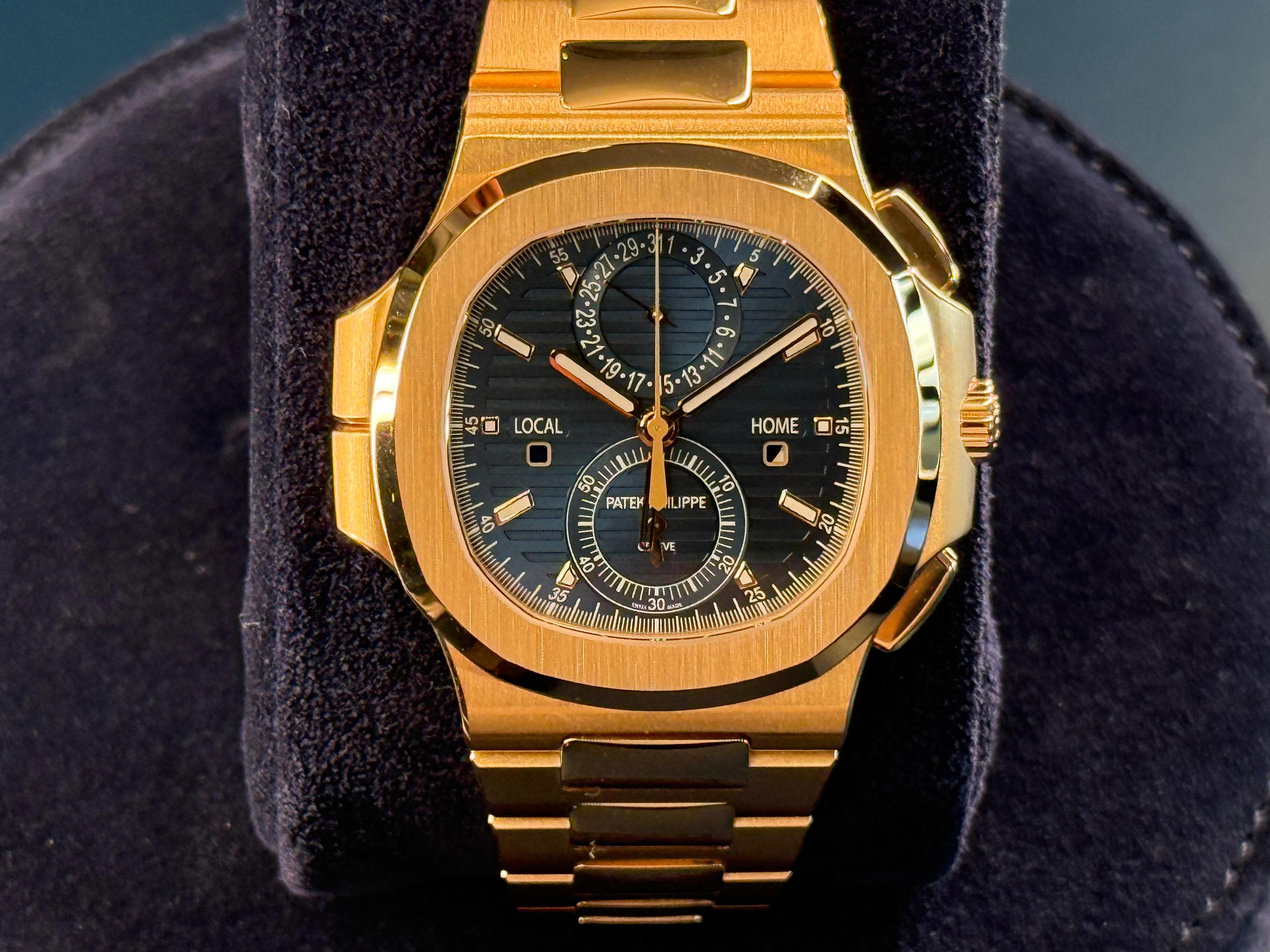 Nautilus Travel Time Chronograph Rose Gold Blue Dial - 5990/1R-001